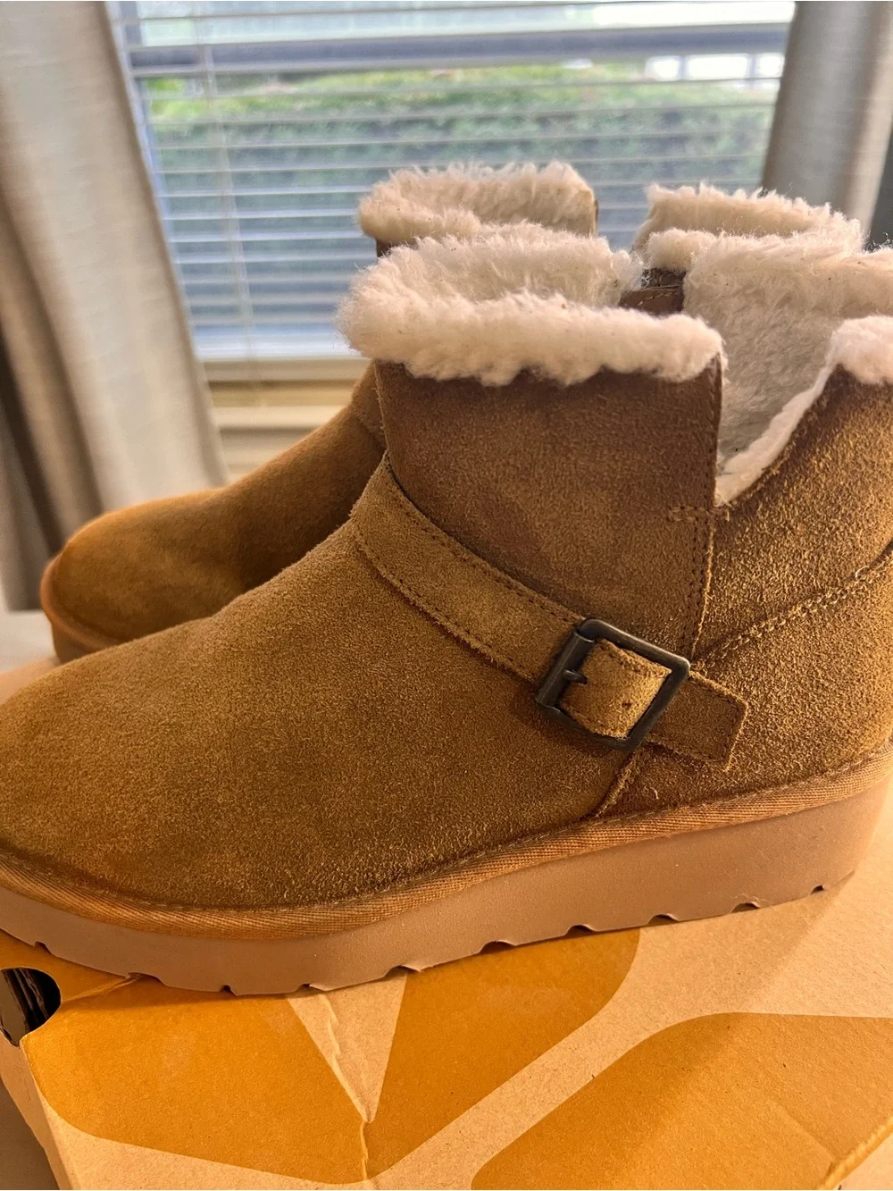 Koolaburra Chestnut Suede Shearling-Trim Ankle Boots